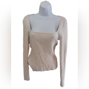 Cream Ribbed Square Neck Sweater